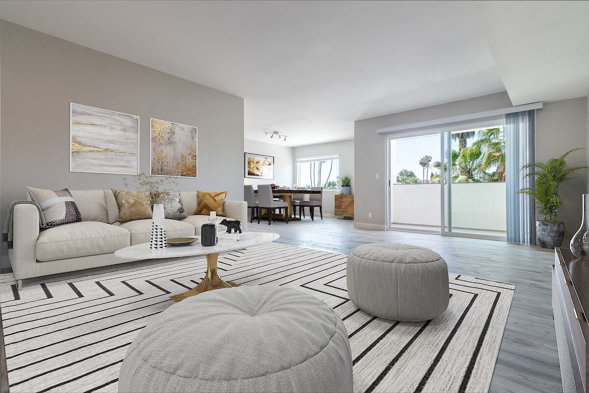 a living room with a couch and a table